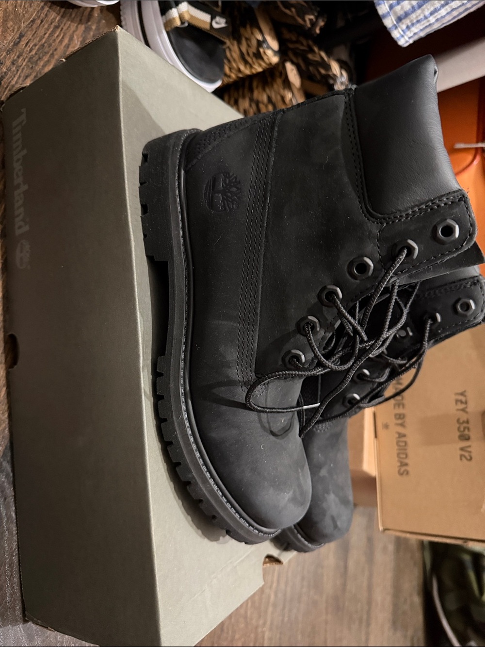 Timberland Black womens  Leather Lace-Up Work Boots